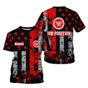 Railspirit Personalized Missouri Pacific Railroad T-Shirt Artistic Paint American Flag Style Train Shirt