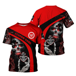 Railspirit Personalized Missouri Pacific Railroad T-Shirt Flame Skull Design Train Shirt for Locomotive Fans