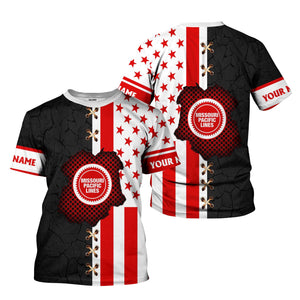 Railspirit Personalized Missouri Pacific Railroad T-Shirt American Flag with Crack Effect Train Shirt