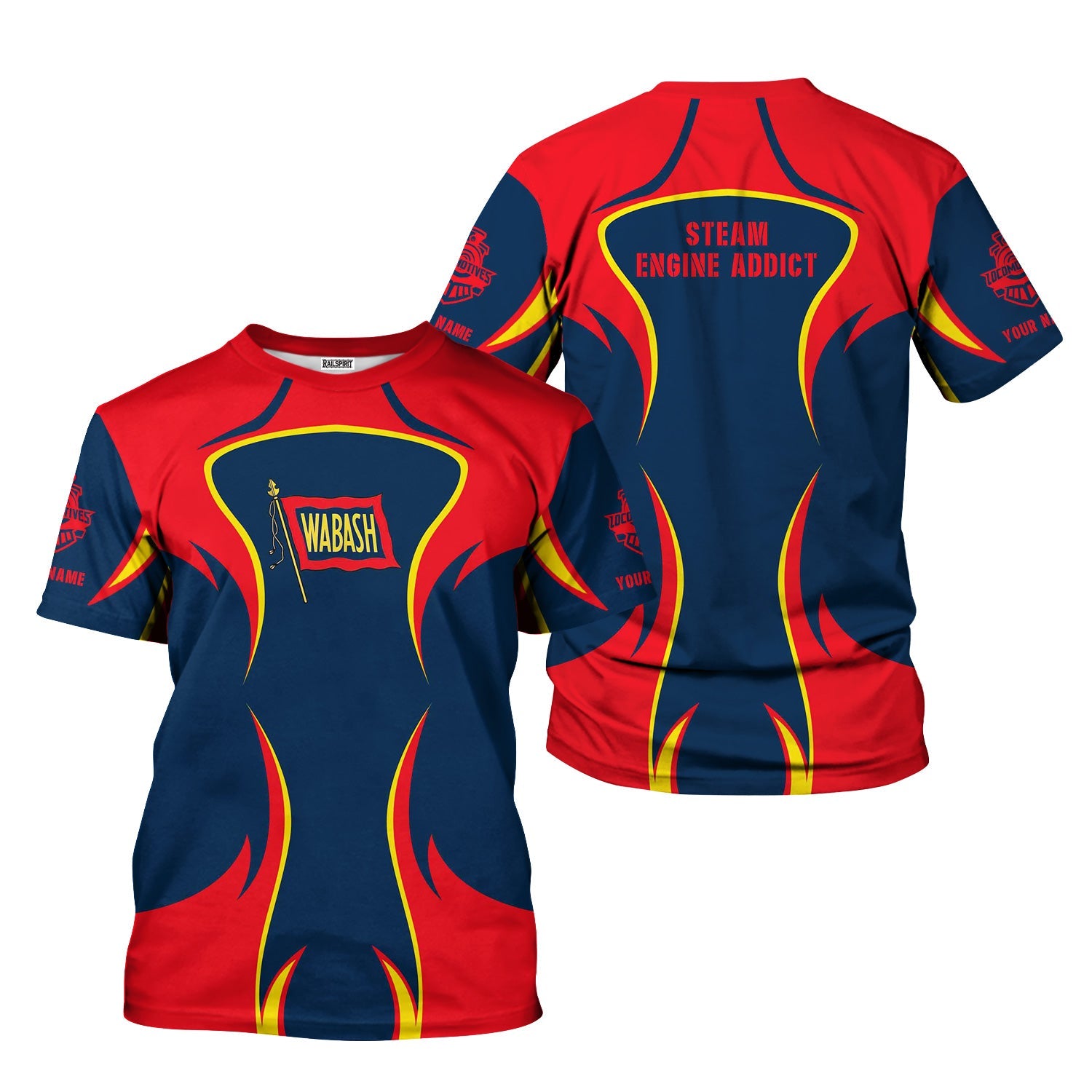 Railspirit Personalized Wabash Railroad T-Shirt Distinctive Flame Style Shirt For Steam Engine Addict