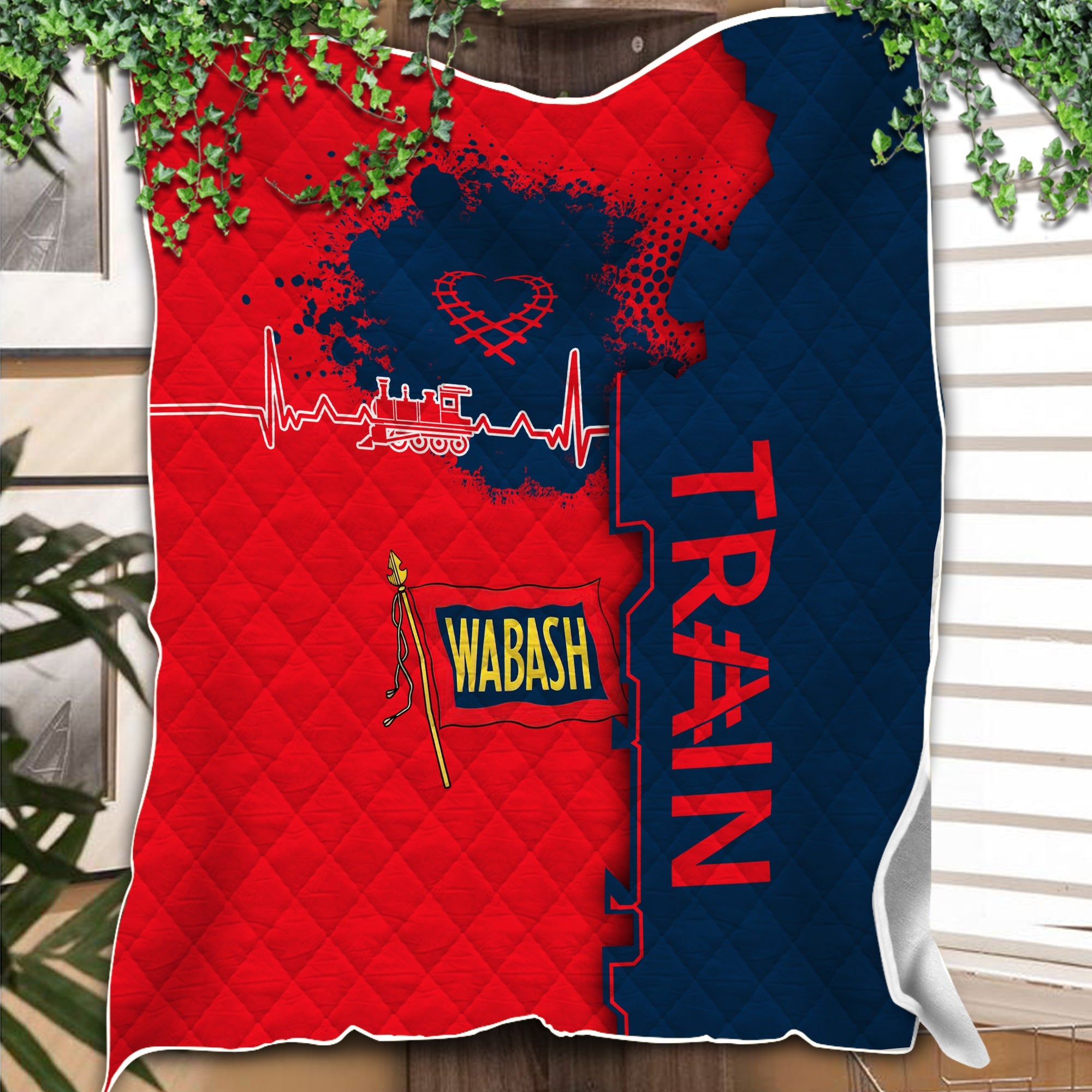 Railspirit Wabash Railroad Premium Quilts Engine Heartbeat and Track Love Style Quilts Gift Idea For Train Lovers