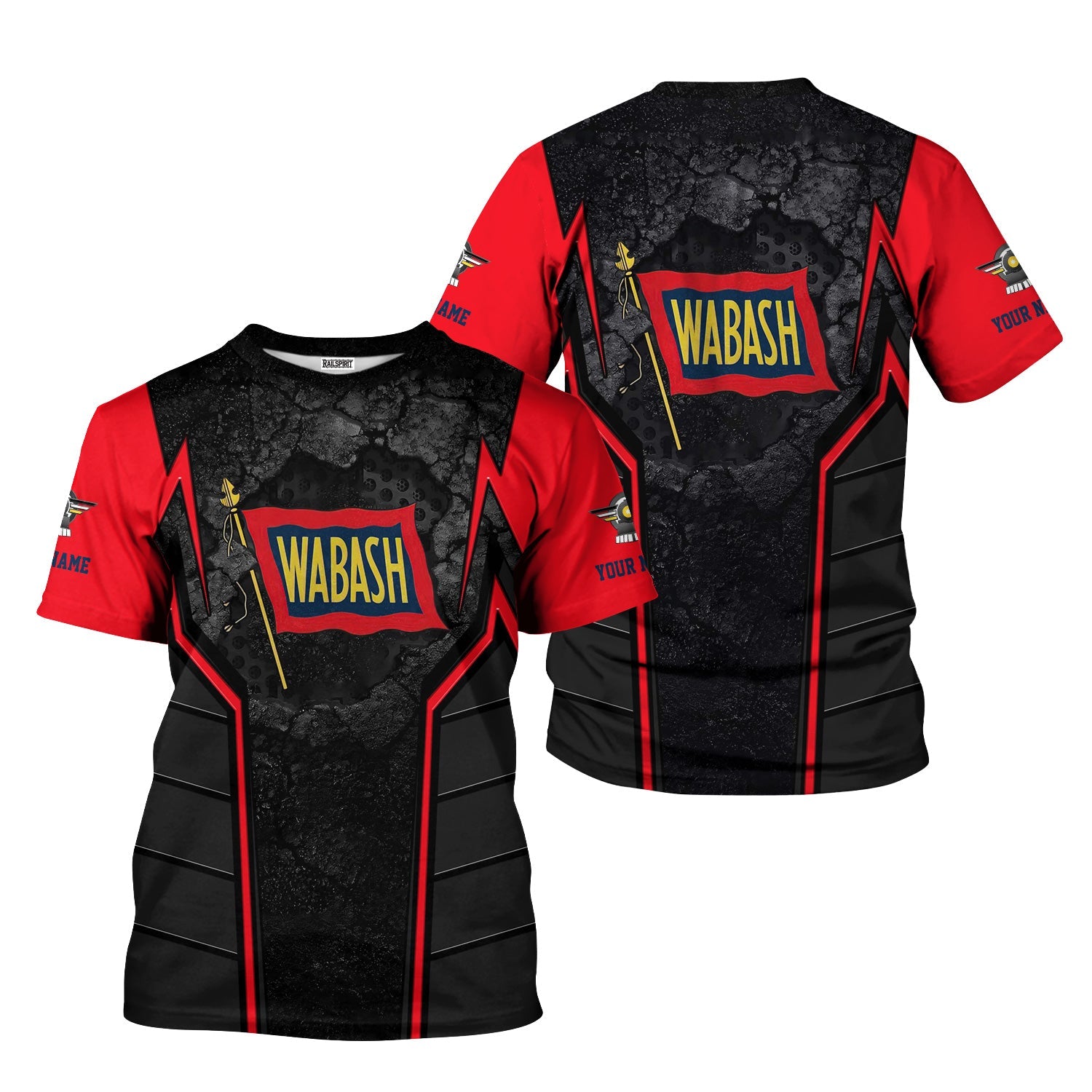 Railspirit Personalized Wabash Railroad T-Shirt Cracked Metal Design Train Shirt for Rail Enthusiasts