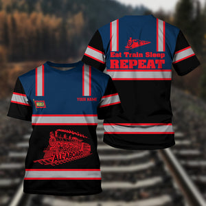 Railspirit Custom Name Wabash Railroad T Shirt Eat Train Sleep Repeat Printed Train Shirt