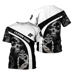 Railspirit Personalized Reading Railroad T-Shirt Flame Skull Design Train Shirt for Locomotive Fans