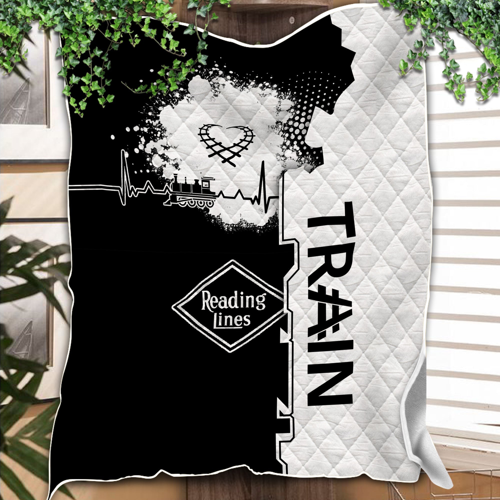 Railspirit Reading Railroad Premium Quilts Engine Heartbeat and Track Love Style Quilts Gift Idea For Train Lovers