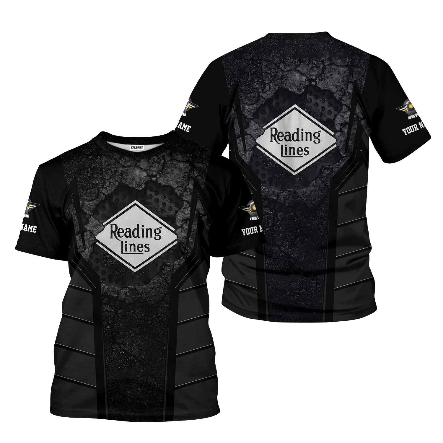 Railspirit Personalized Reading Railroad T-Shirt Cracked Metal Design Train Shirt for Rail Enthusiasts