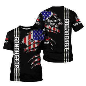 Railspirit Personalized Reading Railroad T-Shirt USA Flag Claw Art with Custom Job Train Shirt