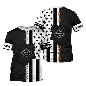 Railspirit Personalized Reading Railroad T-Shirt American Flag with Crack Effect Train Shirt