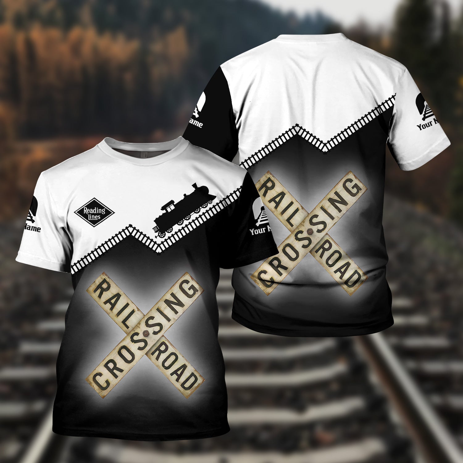 Railspirit Personalized Reading Railroad T Shirt Railroad Crossing Printed Train Track Shirt