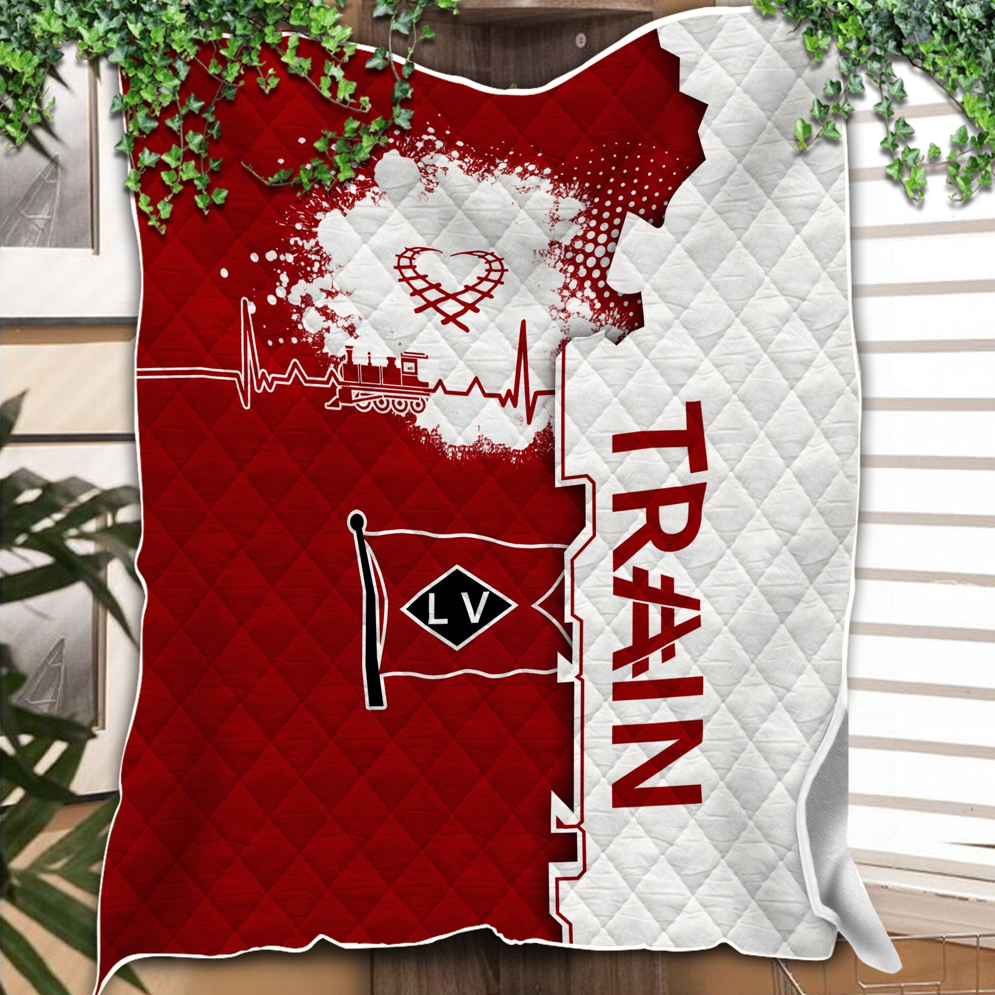 Railspirit Lehigh Valley Railroad Premium Quilts Engine Heartbeat and Track Love Style Quilts Gift Idea For Train Lovers