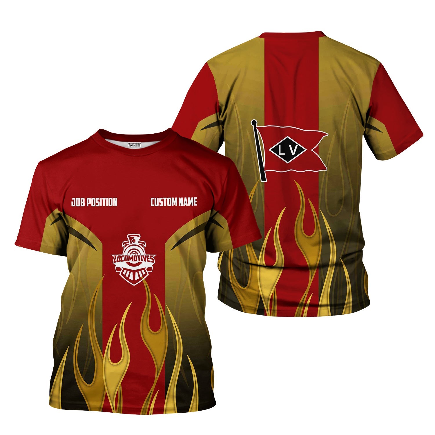 Railspirit Custom Name and Job Title Lehigh Valley Railroad T-Shirt Flame Graphic Train Shirt