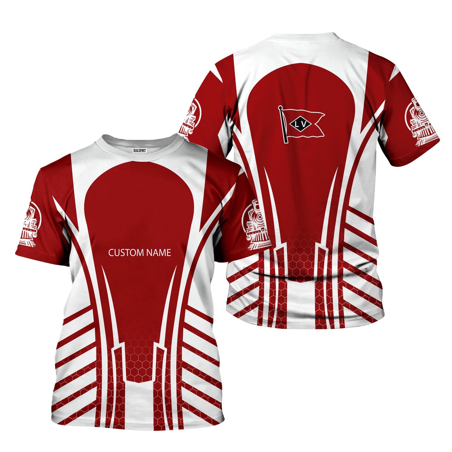 Railspirit Personalized Lehigh Valley Railroad T-Shirt Striped Railroad Style Train Shirt All Over Print