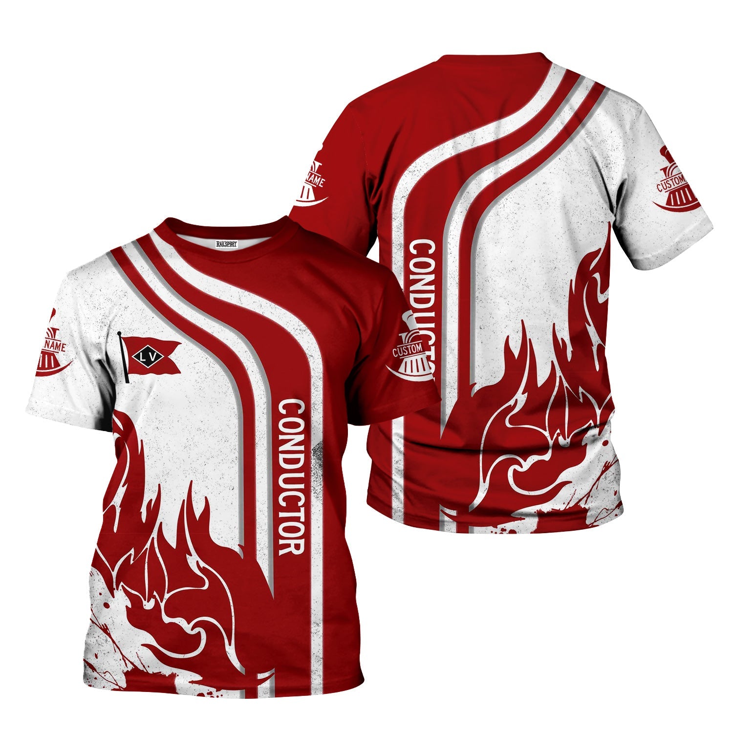 Railspirit Personalized Lehigh Valley Railroad T-Shirt Flame Design with Custom Job Position Train Shirt