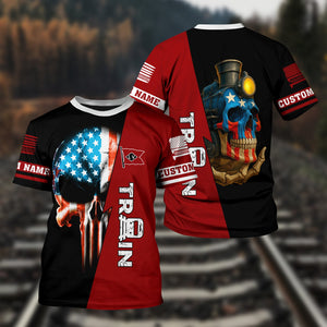 Railspirit Personalized Lehigh Valley Railroad T-Shirt Train Skull American Flag Shirt All Over Print