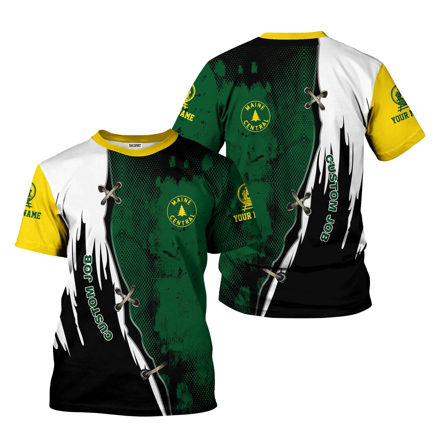 Railspirit Personalized Maine Central Railroad T-Shirt Retro Stitches Design with Custom Position Train Shirt