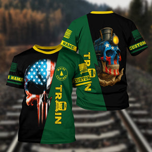 Railspirit Personalized Maine Central Railroad T-Shirt Train Skull American Flag Shirt All Over Print
