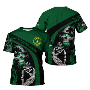 Railspirit Personalized Maine Central Railroad T-Shirt Flame Skull Design Train Shirt for Locomotive Fans