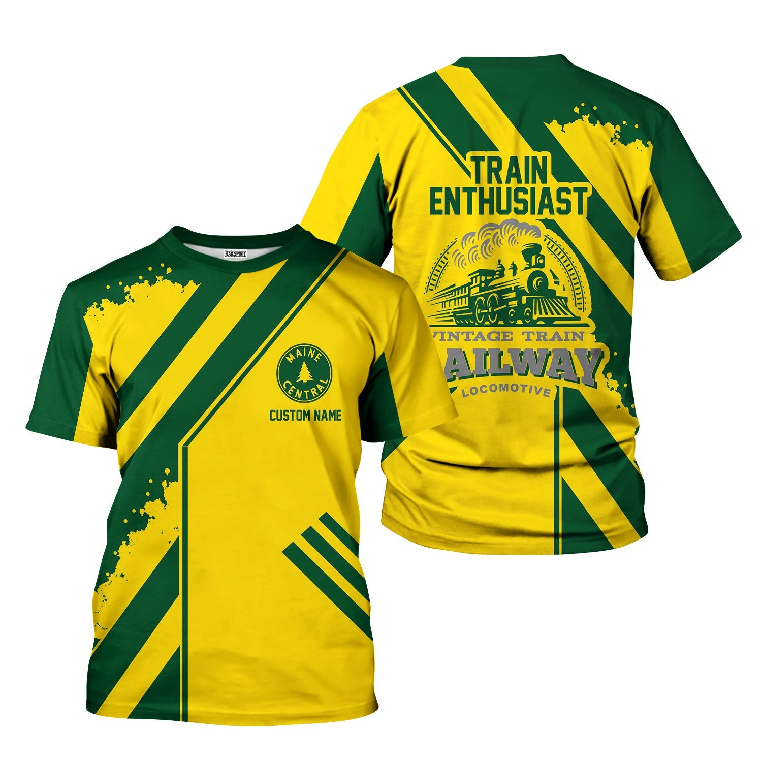 Railspirit Personalized Maine Central Railroad T-Shirt Locomotive Design Train Shirt for Train Enthusiast