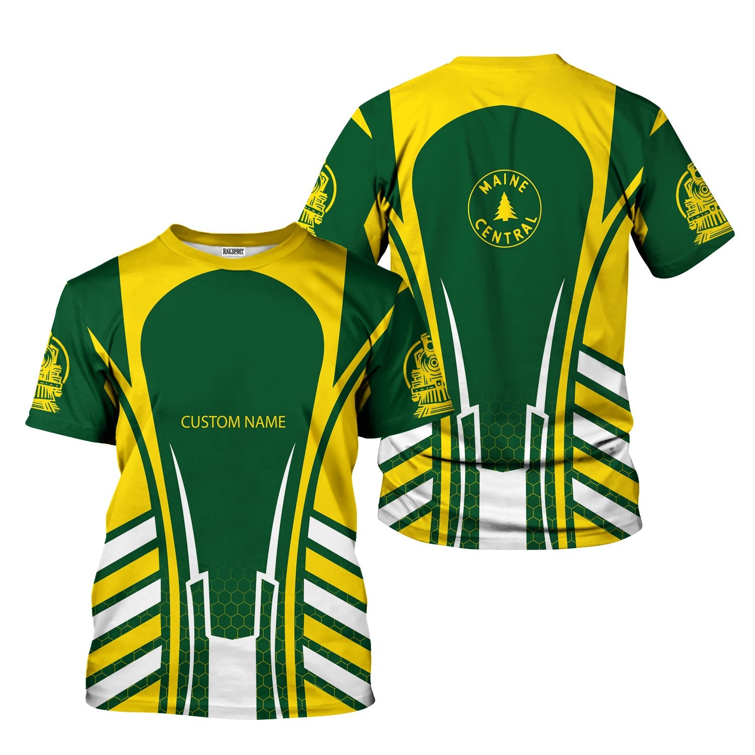 Railspirit Personalized Maine Central Railroad T-Shirt Striped Railroad Style Train Shirt All Over Print