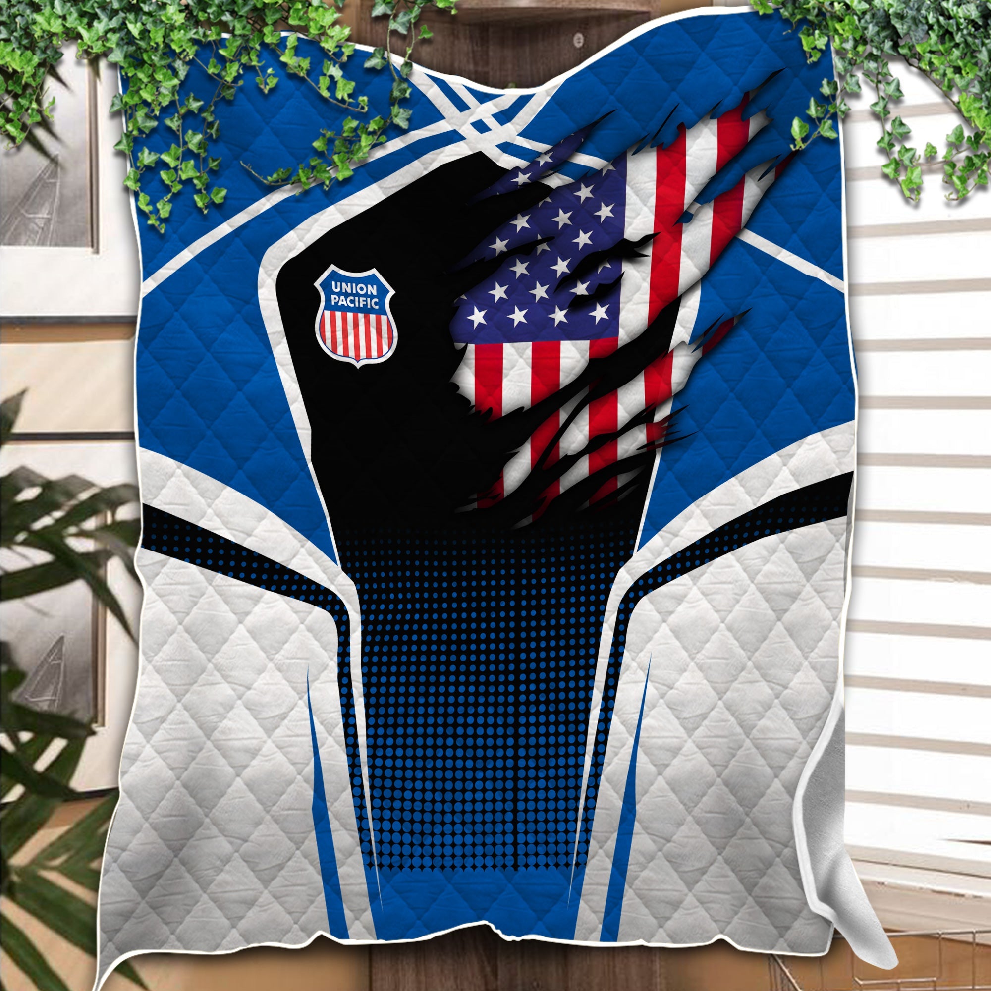 Railspirit Personalized Union Pacific Railroad Premium Quilts American Vintage Big Boy All Over Printed Premium Quilts