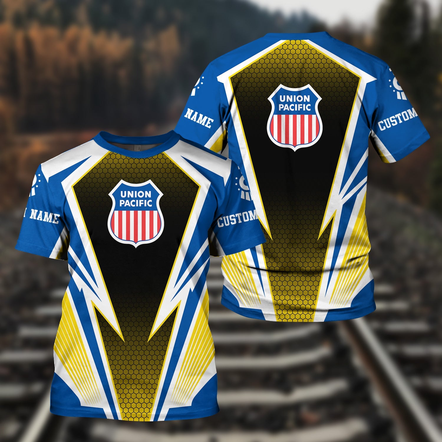 Railspirit Personalized Union Pacific Railroad T-Shirt Lightning Graphic Style Big Boy Shirt Gift Idea For Train Lover