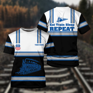 Railspirit Custom Name Union Pacific Railroad T Shirt Eat Train Sleep Repeat Big Boy Printed Train Shirt