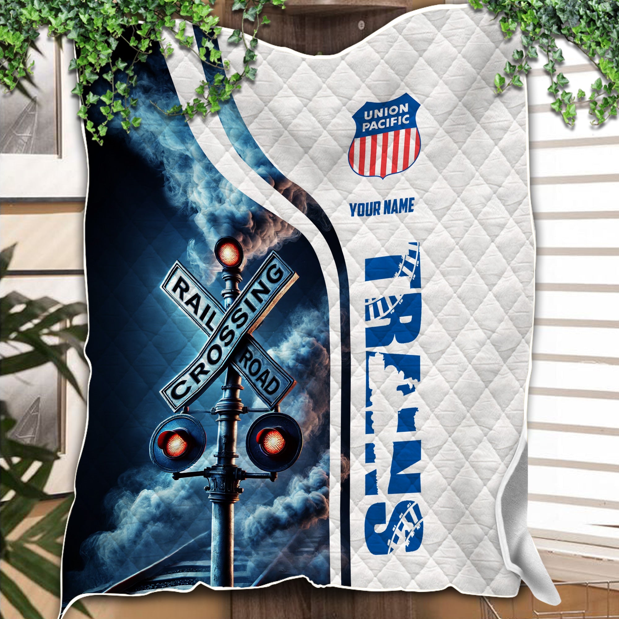 Railspirit Personalized Union Pacific Railroad Premium Quilts Railroad Crossing Sign Big Boy Quilts All Over Print