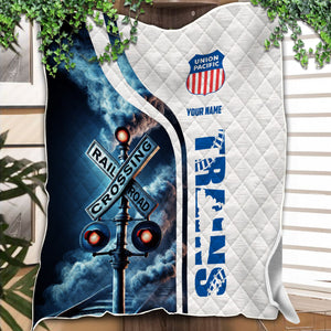 Railspirit Personalized Union Pacific Railroad Premium Quilts Railroad Crossing Sign Big Boy Quilts All Over Print