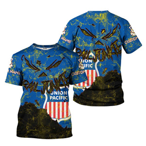 Railspirit Personalized Union Pacific Railroad T-Shirt Torn Graphic Style Big Boy Train Shirt For Rail Junkie