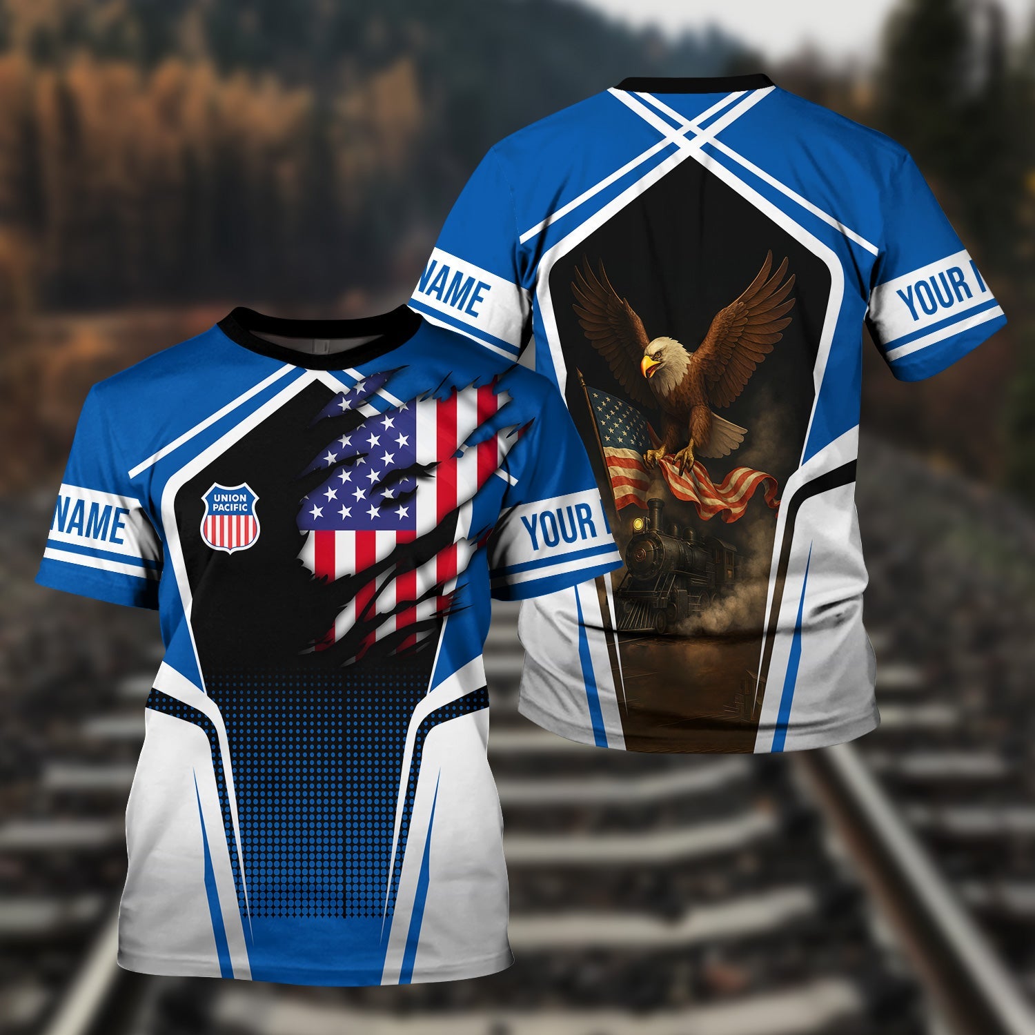 Railspirit Personalized Union Pacific Railroad T Shirt American Eagle Vintage Train Big Boy Shirt