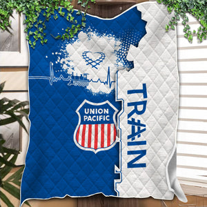 Railspirit Union Pacific Railroad Premium Quilts Engine Heartbeat and Track Love Style Big Boy Quilts Gift Idea For Train Lovers