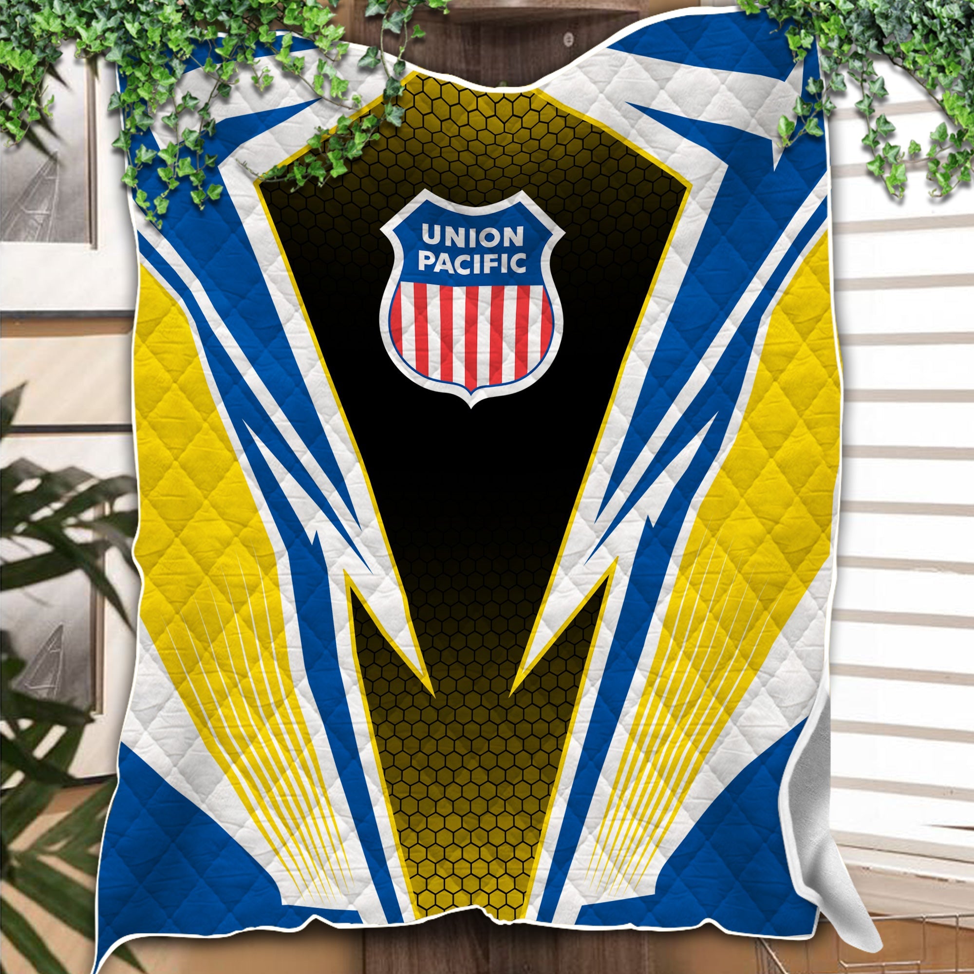 Railspirit Union Pacific Railroad Premium Quilts Lightning Graphic Style Big Boy Premium Quilts Gift Idea For Train Lover