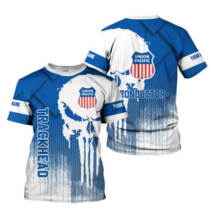 Railspirit Personalized Union Pacific Railroad T-Shirt Skull Design with Custom Job Big Boy Train Shirt for Trackhead Crew