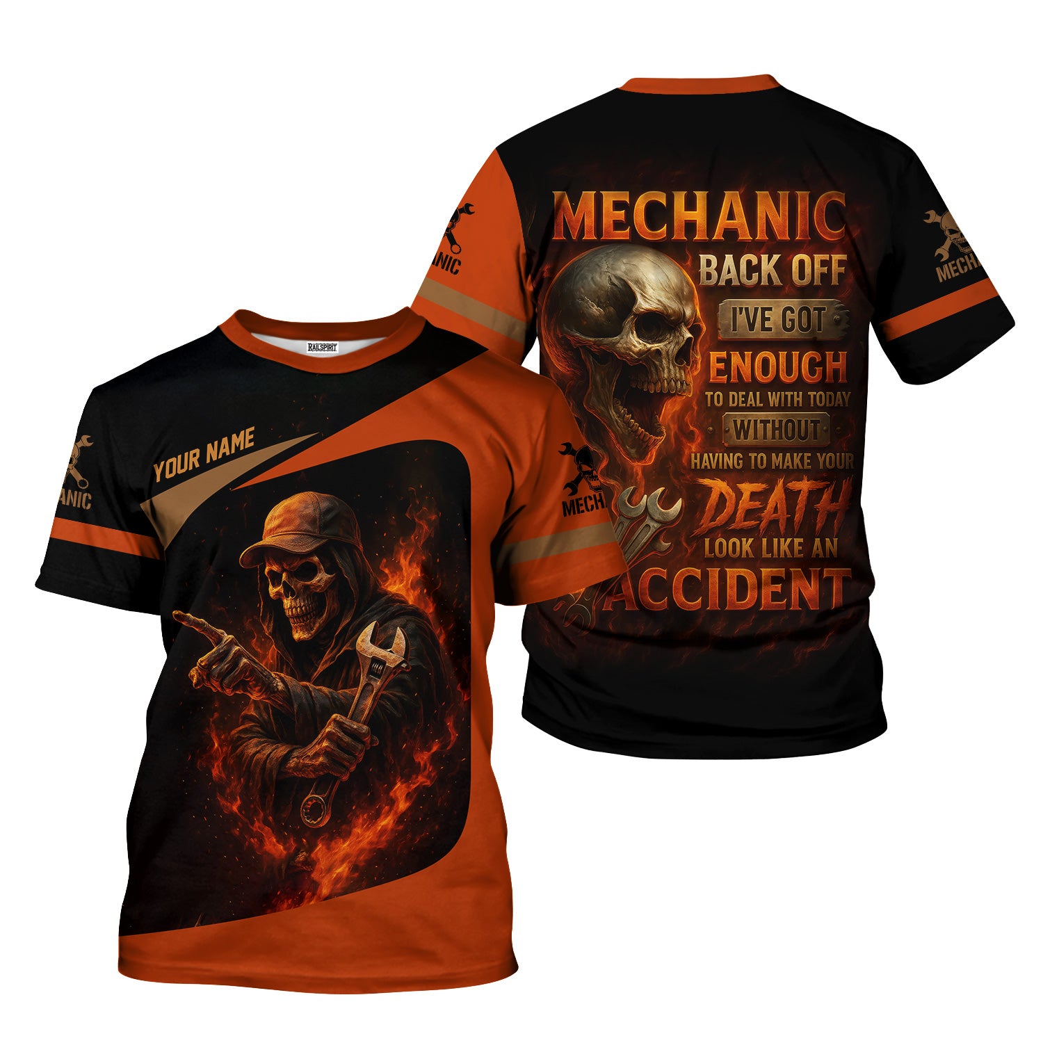 Personalized T-Shirt Back Off I've Got Enough To Deal With Today Grim Reaper Design Shirt For Mechanics