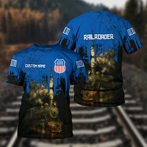 Railspirit Personalized Union Pacific Railroad T-Shirt Vintage Train Art Style Big Boy Shirt For Locomotive Fans