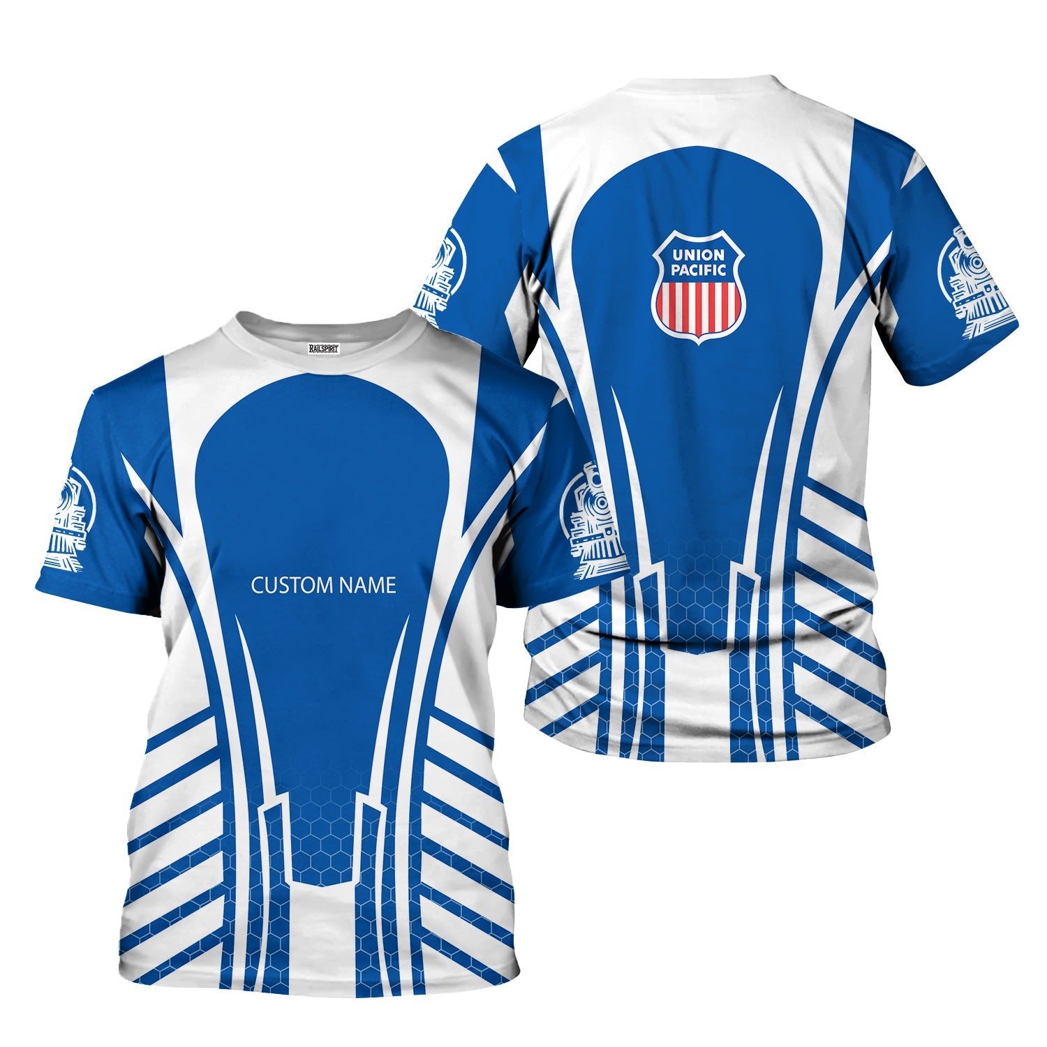 Railspirit Personalized Union Pacific Railroad T-Shirt Striped Railroad Style Big Boy Train Shirt All Over Print