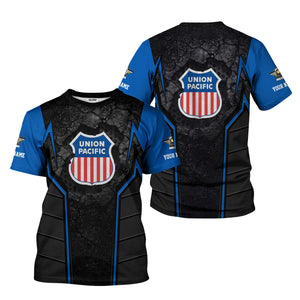 Railspirit Personalized Union Pacific Railroad T-Shirt Cracked Metal Design Big Boy Train Shirt for Rail Enthusiasts