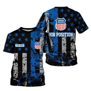 Railspirit Personalized Union Pacific Railroad T-Shirt Artistic Paint American Flag Style Big Boy Train Shirt