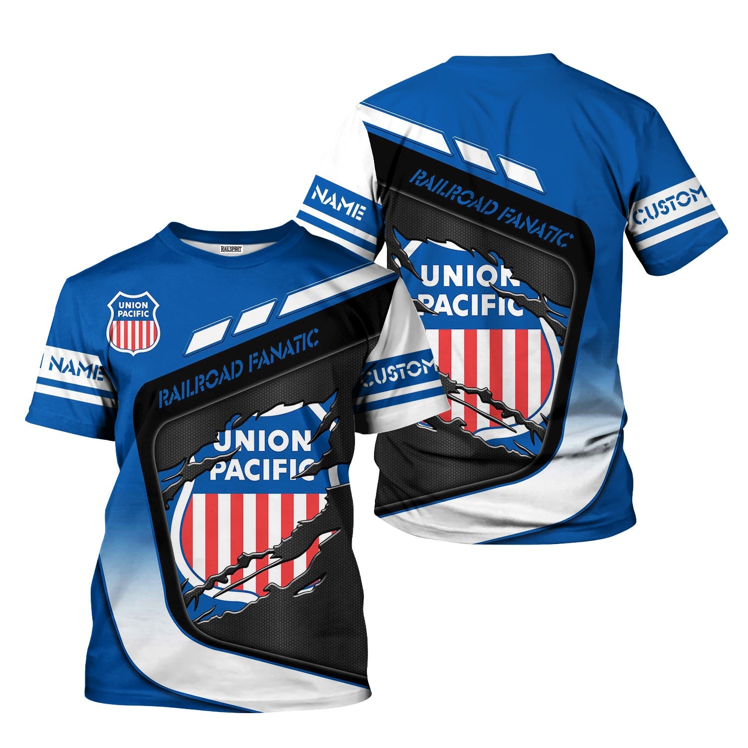 Railspirit Personalized Union Pacific Railroad T-Shirt Ripped Texture Style Big Boy Train Shirt For Railroad Fanatic