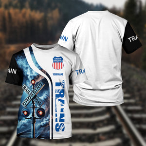 Railspirit Custom Name Union Pacific Railroad T Shirt Railroad Crossing Sign Train Shirt All Over Print