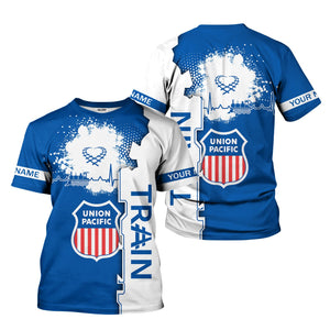 Railspirit Personalized Union Pacific Railroad T-Shirt Engine Heartbeat and Track Love Style Big Boy Shirt Gift Idea For Train Lovers