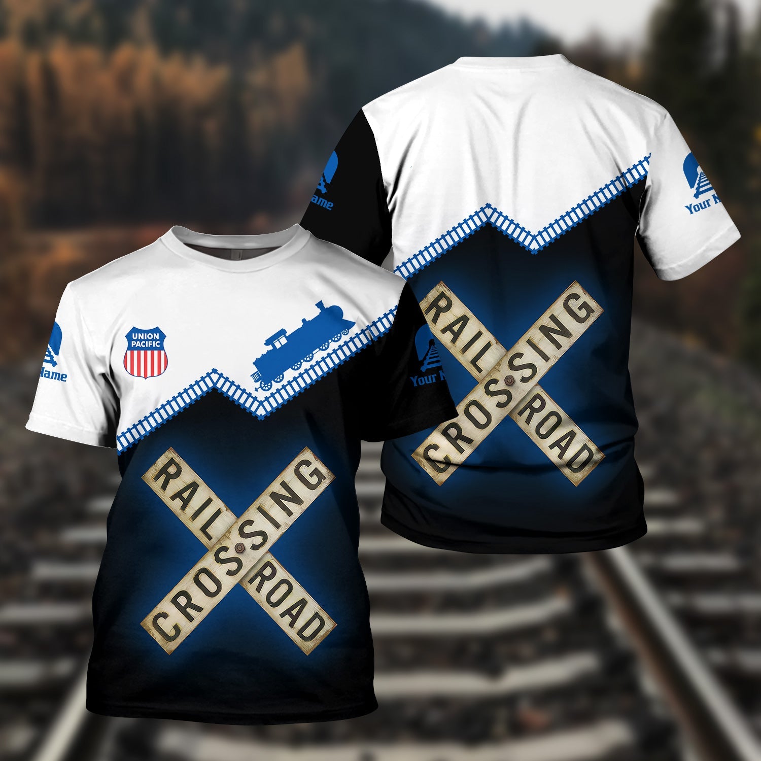 Railspirit Personalized Union Pacific Railroad T Shirt Railroad Crossing Printed Train Track Shirt