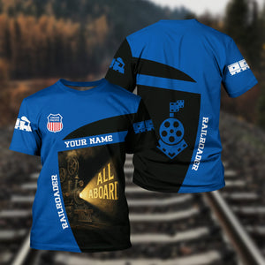 Railspirit Personalized Union Pacific Railroad T-Shirt All Aboard Steam Train Movie Projector Style Big Boy Shirt