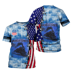 Railspirit Personalized Union Pacific Railroad T-Shirt Retro American Express Train With USA Flag Big Boy Shirt