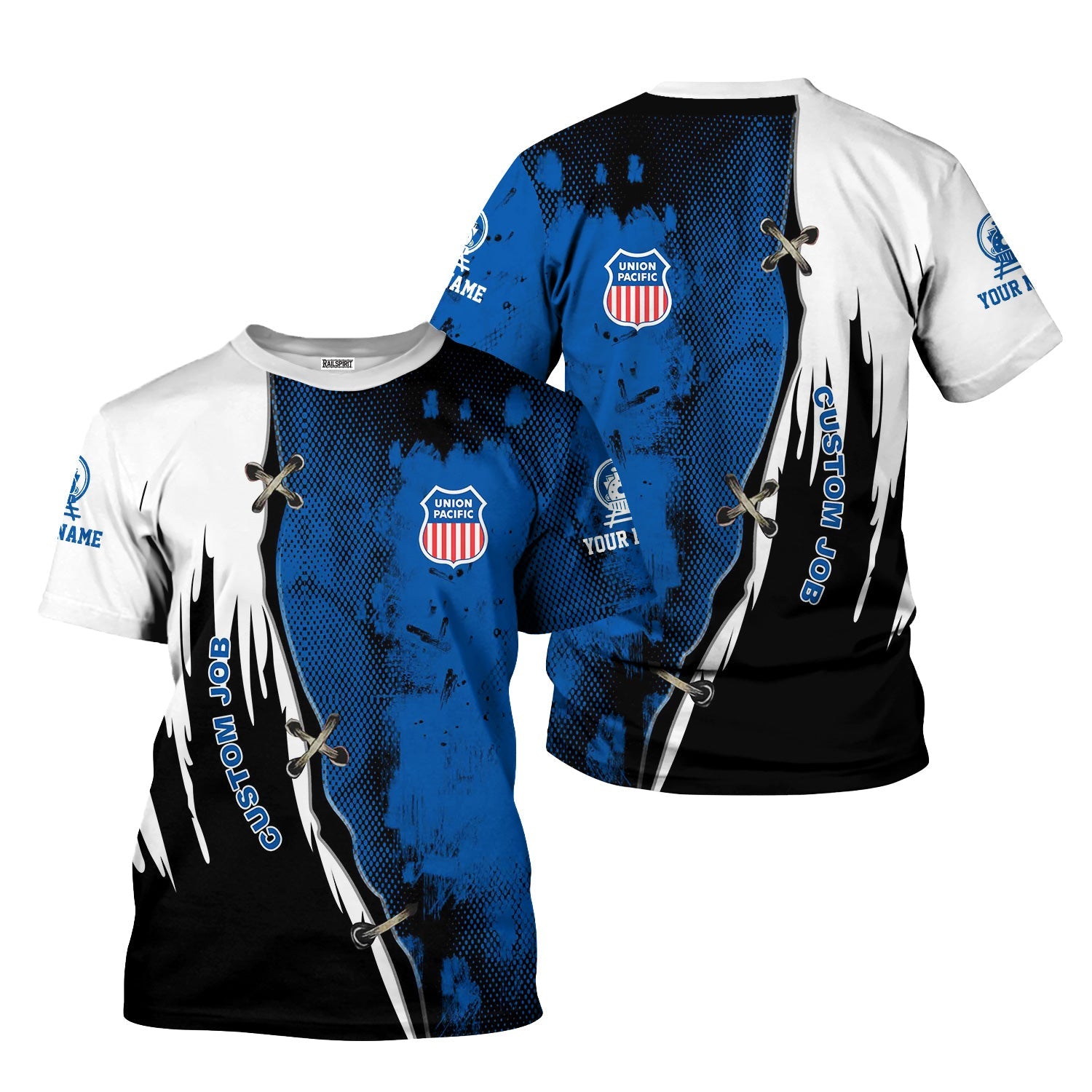 Railspirit Personalized Union Pacific Railroad T-Shirt Retro Stitches Design with Custom Position Big Boy Train Shirt