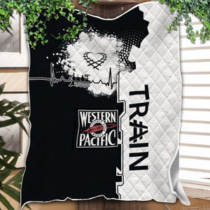 Railspirit Western Pacific Railroad Premium Quilts Engine Heartbeat and Track Love Style Quilts Gift Idea For Train Lovers
