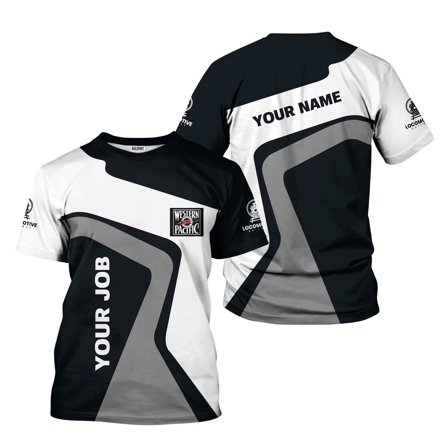 Railspirit Personalized Western Pacific Railroad T-Shirt Unique Design with Custom Job Position Train Shirt