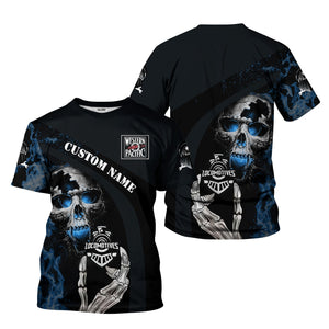 Railspirit Personalized Western Pacific Railroad T-Shirt Flame Skull Design Train Shirt for Locomotive Fans