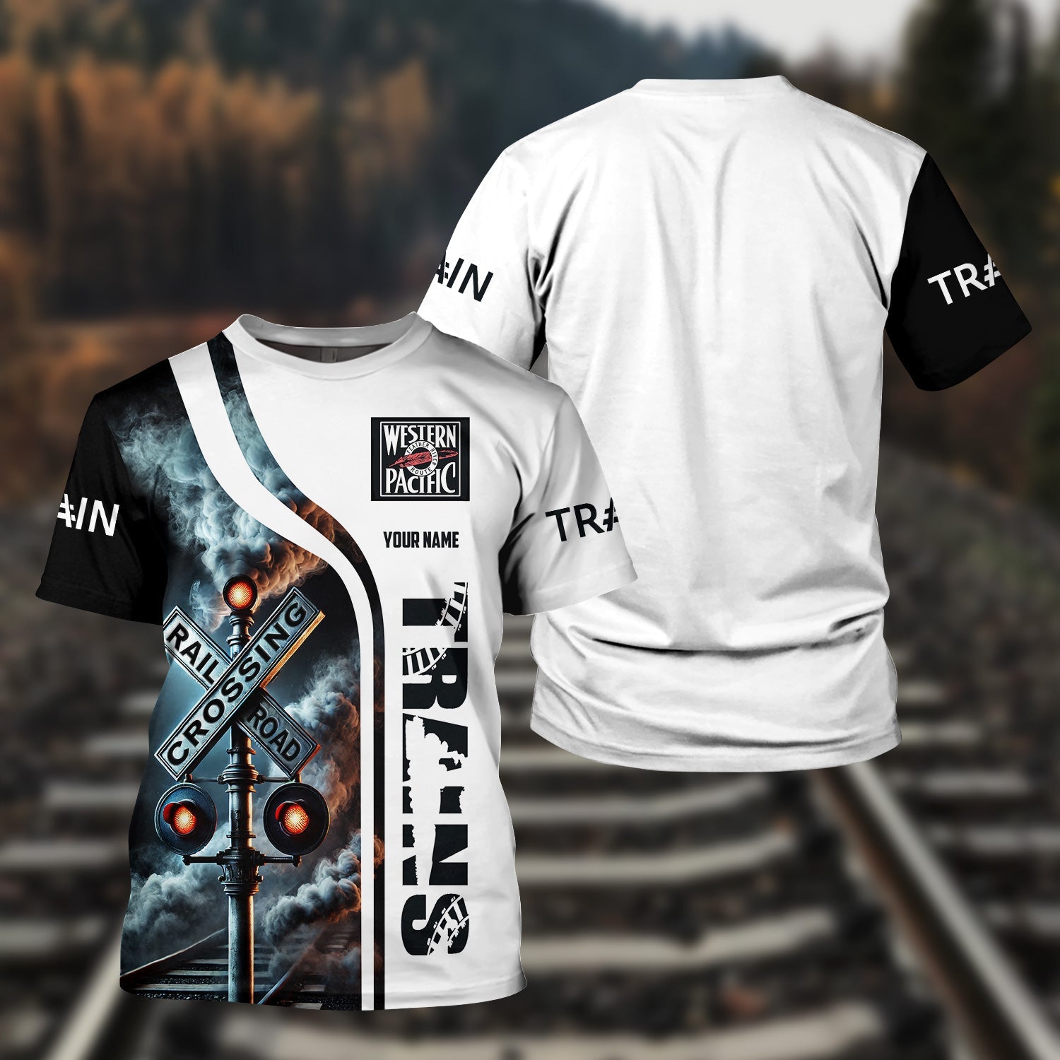 Railspirit Custom Name Western Pacific Railroad T Shirt Railroad Crossing Sign Train Shirt All Over Print