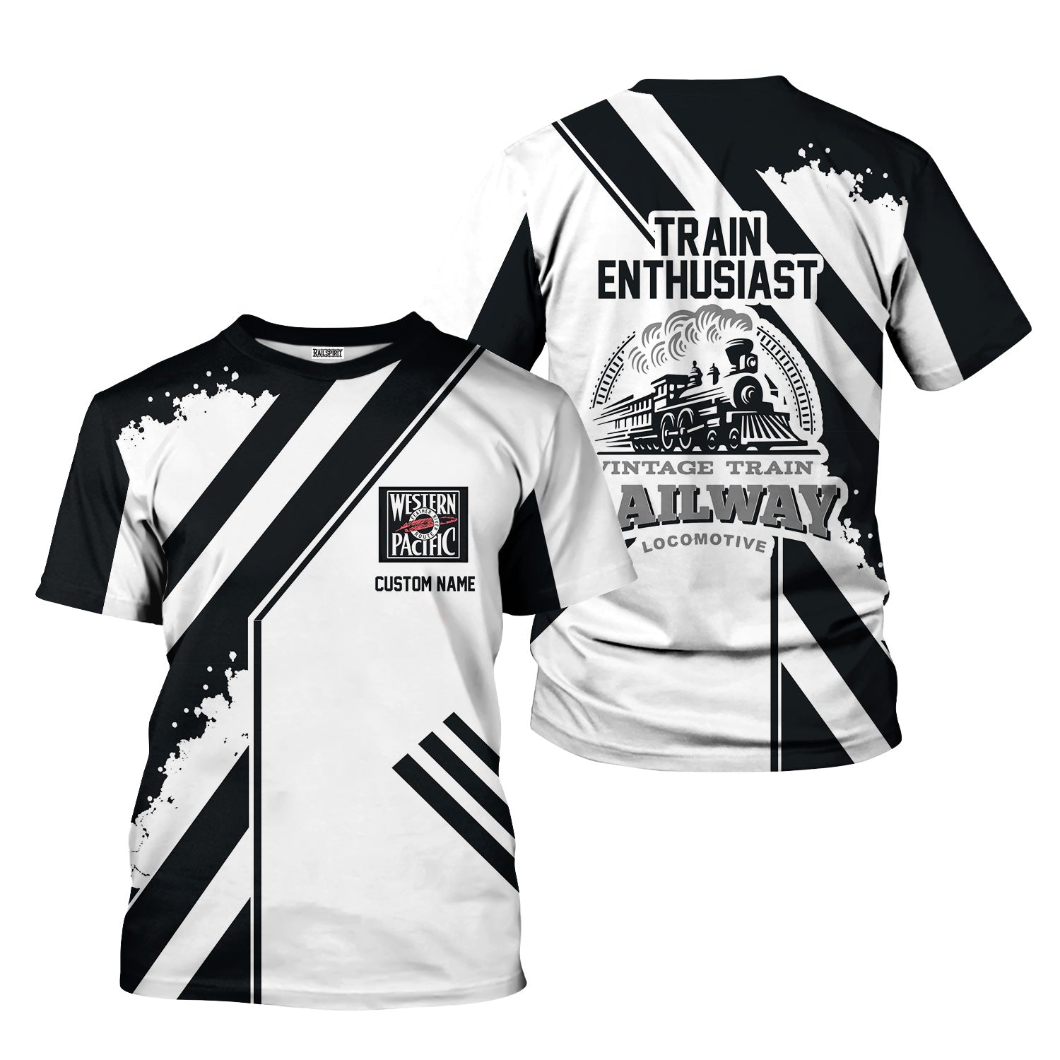 Railspirit Personalized Western Pacific Railroad T-Shirt Locomotive Design Train Shirt for Train Enthusiast